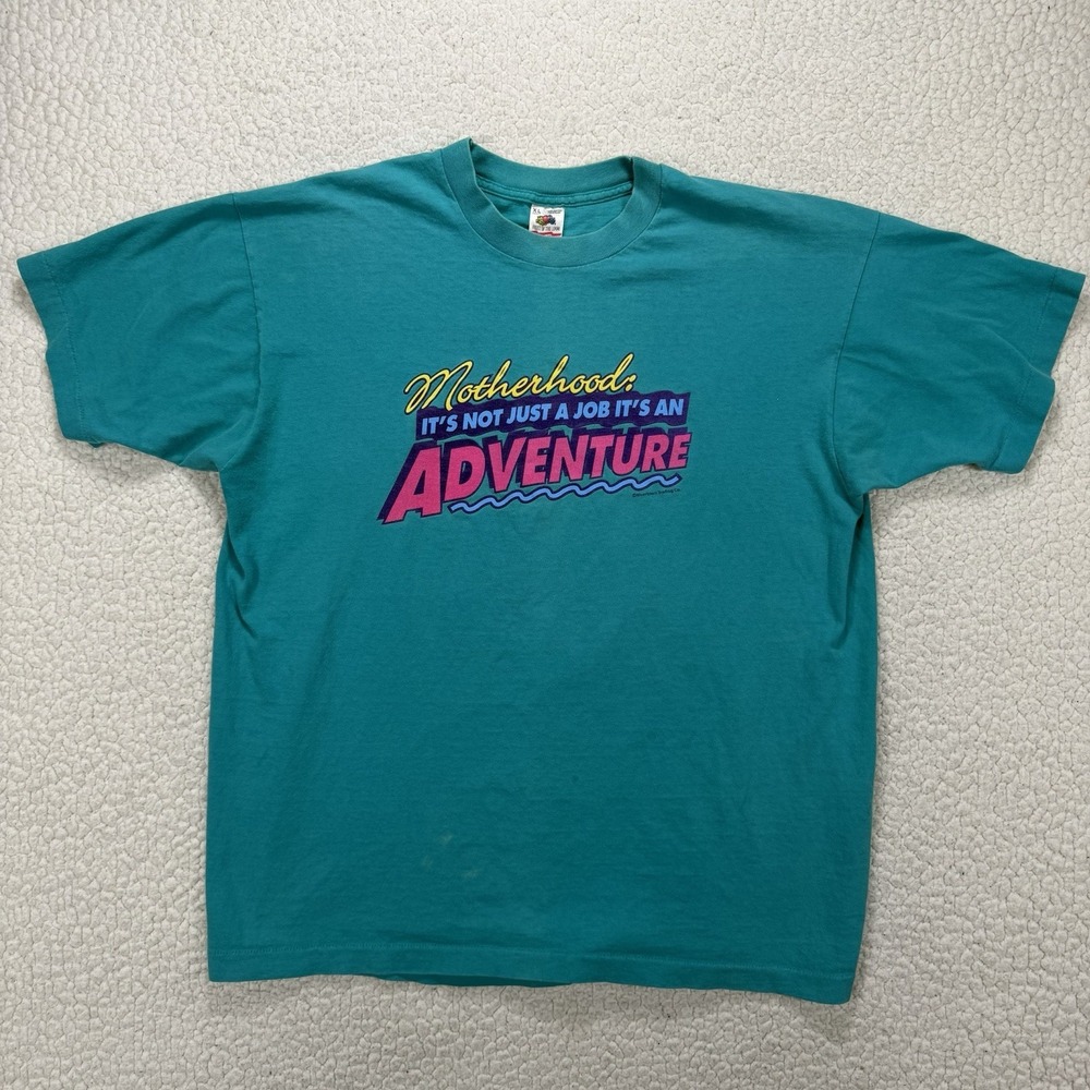 VTG Motherhood Adventure T Shirt XL USA 90s‎ Graphic Retro Mom Tee Momcore